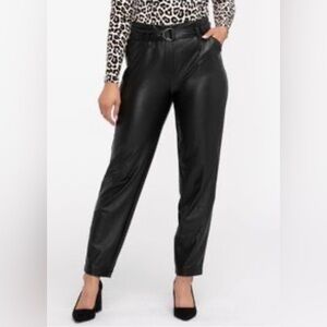 Cleo green faux leather paper bag pants with belt SZ 12